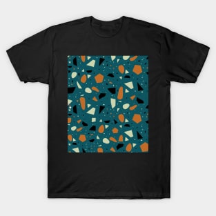 Seamless Dark Blue and Orange Terrazzo Pattern T-Shirt